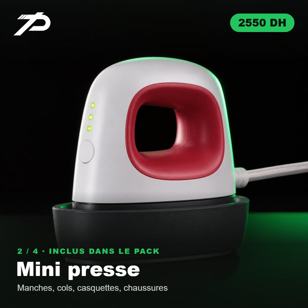 Mini presse pour manches, cols et casquettes – incluse dans le pack