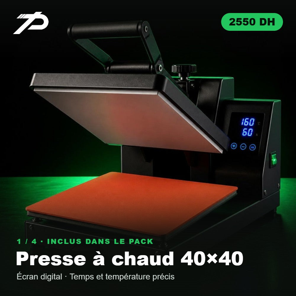 Presse à chaud 40x40 à écran digital – incluse dans le pack